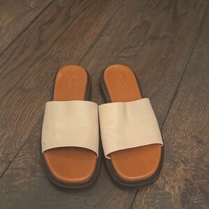 Vagabond Cream Leather Slide Mules with Tan Footbed